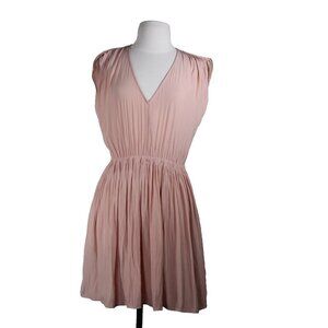 Wilfred Women Small Peach Pink Satin Pleated Sleeveless Mini Dress Stretch Waist
